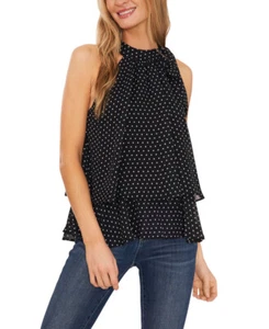 CeCe Women's Polka Dot Double Layer Sleeveless Halter Blouse (Rich Black, S) - Picture 1 of 3