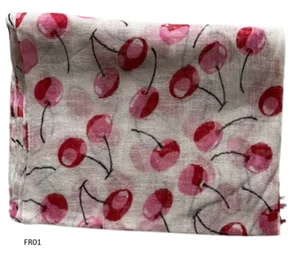 Women's Scarf Wrap Shawl Soft Lightweight Viscose Pink/Red Cherries Print (FR01) - Picture 1 of 5