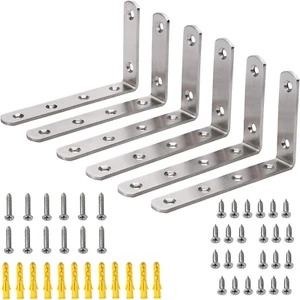 6 Pack Heavy Duty Right Angle Bracket Stainless Steel L Shaped Corner Brace Join - Picture 1 of 12
