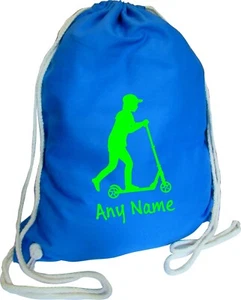Scooter Print Personalised BLUE COTTON Kids Childs School Sports Gym PE Bag Gift - Picture 1 of 12