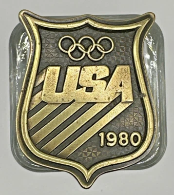 Juegos Olímpicos de Invierno Lake Placid 1980 esquí hockey de colección bergamota latón hebilla de cinturón Foto 1 de 4