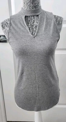 rock republic womens top small Gray V Cut Out Sleeveless Tank Stretch  - Image 1 of 4