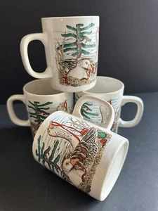 Vtg Christmas Geese Mugs Cups Set of 4 Midwest of Cannon Falls Japan 8oz - Picture 1 of 24