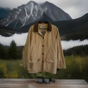 Vtg LL Bean Jacket Women's XL Tan Beige Quilted Liner Barn Chore Coat - Picture 1 of 13