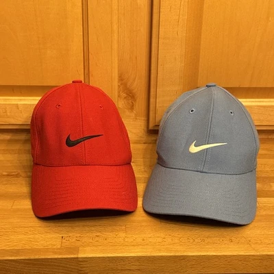 批量 2 件 Nike Classic Pro 合身帽子 羊毛混纺 尺码 6 7/8 Center Swoosh 蓝色 红色 — 第 1/4 张图片