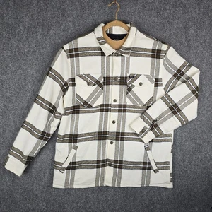 RVCA XXL Camisa Chaqueta Franela Marrón Crema A Cuadros Ajuste Regular Botón Bolsillos Delanteros - Imagen 1 de 11