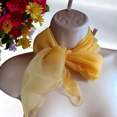 VTG Sheer Nylon Yellow Scarf Scalloped Pin Up Rockabilly Viva Las Vegas Japan - Image 1 of 4