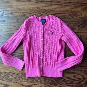 Polo Ralph Lauren Girl's Pink Cotton Cableknit Cardigan - Medium (8-10) - Picture 1 of 3