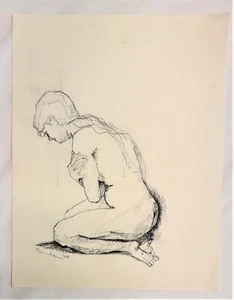 Artist 'Muamusche'? 1965 Original Ink and/or charcoal, Nude, Female Crouched - Imagen 1 de 9