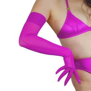 Guantes de malla con costura trasera para dama 70 cm de largo semi transparente rosa disfraz de moda - Imagen 1 de 15