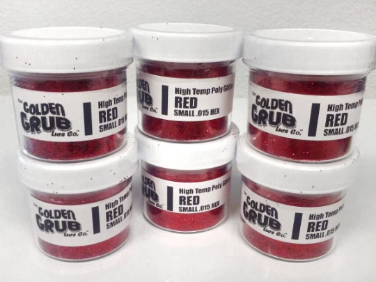 THE GOLDEN GRUB LURE CO NEW 2 OZ. Jar RED High Temp Glitter .015 Hex Fishing plastisol Soft Plastic Bait
