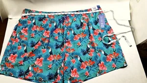 New 4XB Big Men’s Caribbean Floral Toucan Blue Swim Trunks - Picture 1 of 4