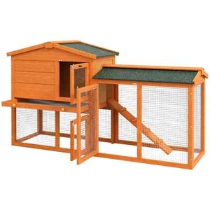 2 Tier Rabbit Hutch with Run, Ramp, Slide-out Tray, for Garden, Yard, - Picture 1 of 11