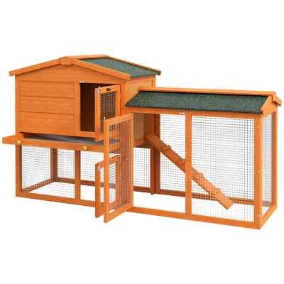 2 Tier Rabbit Hutch with Run, Ramp, Slide-out Tray, for Garden, Yard, - Image 1 of 4
