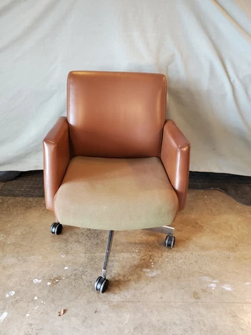 Vintage Gunlocke Office Swivel Chair Leather and Cloth Eames Era Mid Century Mod Cover