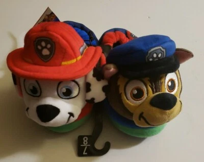 New Nickelodeon Paw Patrol Slippers Chase Marshall 3D Plush Head Boys Size 7/8. - Image 1 of 4