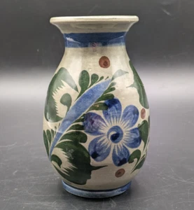 Tonala mexikanische Volkskunst Keramik Knospe Vase Blumen handbemalt 5" signiert - Bild 1 von 5