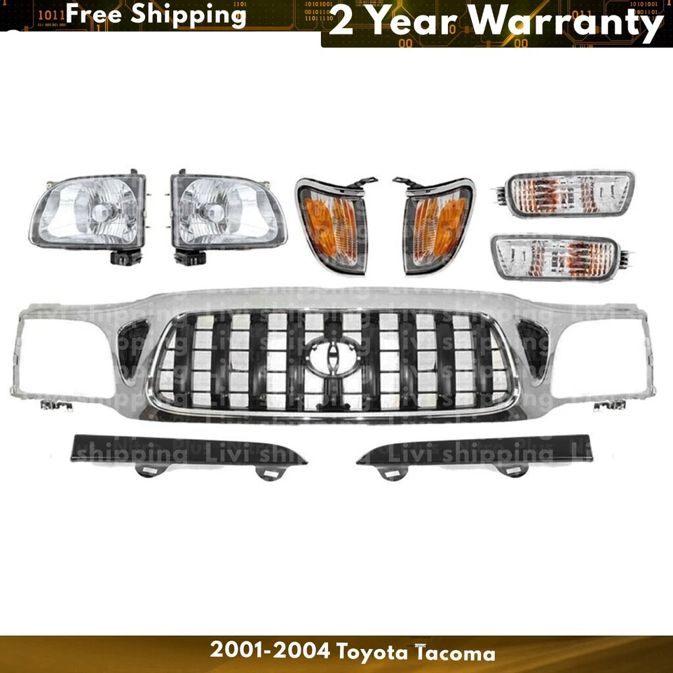 Front Grille Assembly & Head Light Assembly Kit For 2001-2004 Toyota Tacoma - Image 1 of 4