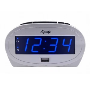 30025 Equity by La Crosse AC Powered 0.9" Blue LED Display Alarm Clock USB Port - Picture 1 of 8