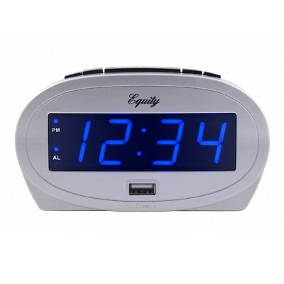 30025 Equity by La Crosse AC Powered 0.9" Blue LED Display Alarm Clock USB Port - Image 1 of 4