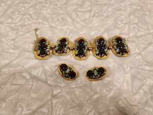 Schiaparelli Aurora Borealis Bracelet and Earrings Deep Red Rhinestones - Picture 1 of 13