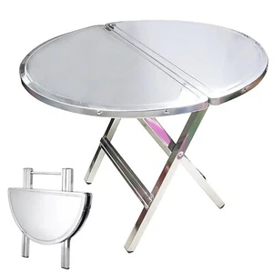 Tavolo Pieghevole Portatile - Acciaio Inox, Antiruggine, Forma Rotonda da Interno/Esterno - Foto 1 di 9