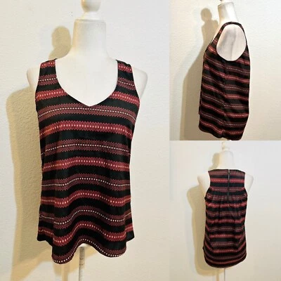 Camiseta sin mangas Aqua negra con estampado geométrico cuello en V Wm pequeña detalle de cremallera trasera hecha en EE. UU. Foto 1 de 4