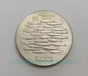 1979 Finland 25 Markkaa Silver Coin, KM #54 Uncirculated / Fish - Picture 1 of 2
