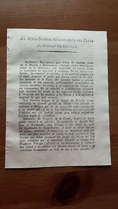 La Junta Suprema Gubernativa del Reyno al Pueblo de Sevilla 1809 Sevillanos..... - Imagen 1 de 1