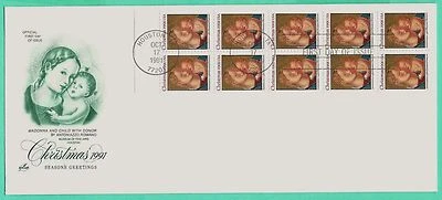 #2578a 29c MADONNA & CHILD CHRISTMAS  BOOKLET PANE OF 10 WITH TAB, ARTCRAFT FDC - Image 1 of 2