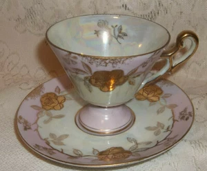 CUP & SAUCER SET LUSTREWARE PINK & GOLD MADE IN JAPAN - Picture 1 of 2