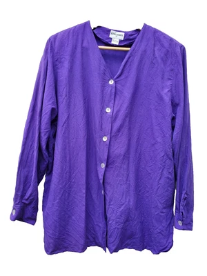 Alfred Dunner Seda Mujer TALLA 16 Camisa Abotonada Blusa Top PÚRPURA Hombreras Foto 1 de 4