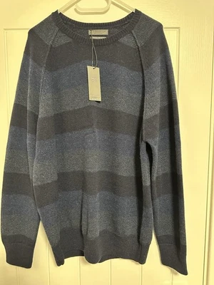 MARKS & SPENCER Mark's & Spencer Men's Jumper Size XL New with Tags Strips Blue Alpaca Wool Mix