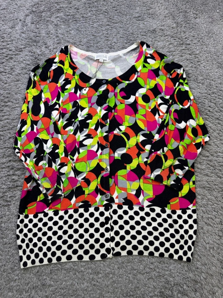 Joseph A Sweater Women 2X Artsy Geometric Polka Dot 3/4 Sleeve Cardigan Tunic - Image 1 of 4