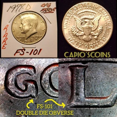 RARE HG FS-101 1977-D KENNEDY HALF DOLLAR "DOUBLE DIE OBVERSE" ERROR VARIETY!!!! - Image 1 of 4