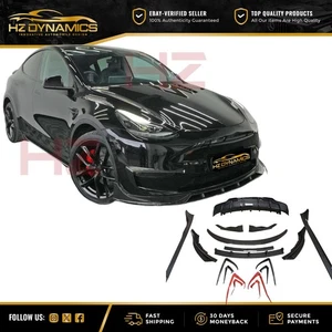 FOR TESLA MODEL Y CARBON LOOK AERO BODYKIT SPLITTER SPOILER SKIRTS DIFFUSER UK - Picture 1 of 12