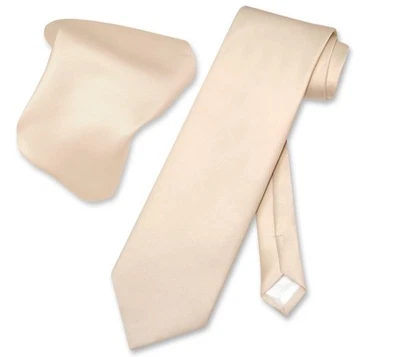 Vesuvio Napoli Solid Light BROWN Color NeckTie Handkerchief Mens Neck Tie Set - Image 1 of 2