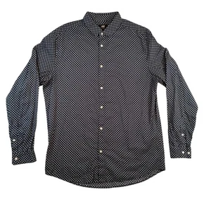 H&M Shirt Mens Medium Navy White Polka Dot Regular Fit Long Sleeve Button Down - Picture 1 of 11