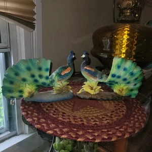 Vintage Pair Of Ceramic Peacock Figures Bisque 9" - Bild 1 von 7