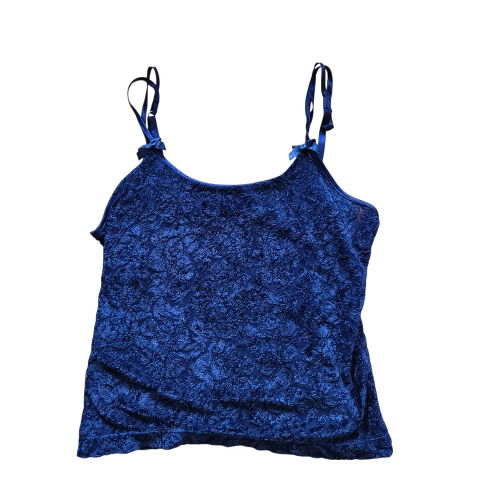 Vintage Victoria's Secret Burnout Velvet  Navy Blue Cami Small 1990s - Image 1 of 4