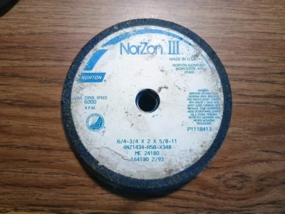 Muela abrasiva Norzon III Norton, 6" x 4-3/4"x 2" x 5/8"-11 taza de quema P1118413 Foto 1 de 4