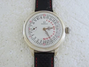 Montre ancienne OMEGA 24 heures jour et nuit 1923-1929 suisse étonnante art déco argent - Photo 1/15