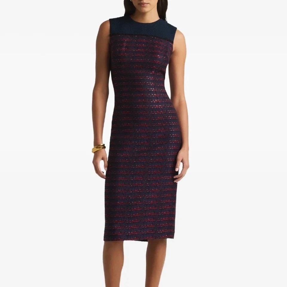 ST. JOHN Sleeveless Tweed Sheath Dress - Blue Red Work Career Cocktail 10 - Image 1 of 4