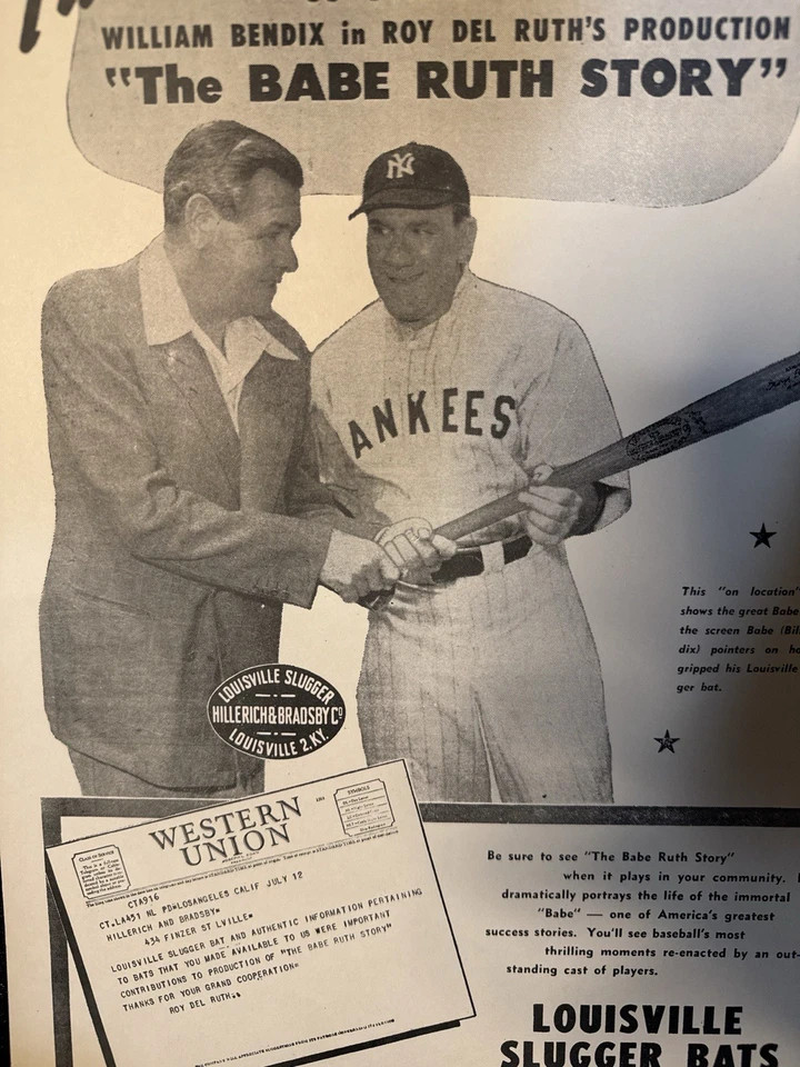 1948 Babe Ruth Story Louisville Slugger Ad 11x17 Vintage Baseball - Image 1 of 2