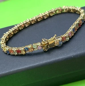 Designer D’JOY Sterling Silver Multi Tourmaline Tennis Vermeil 925 Bracelet 7.25 - Picture 1 of 3