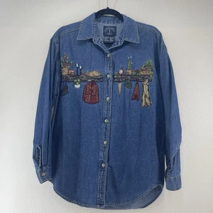Vintage Solutions Jeanshemd Damen klein bestickt Blumen Western 90er - Bild 1 von 9