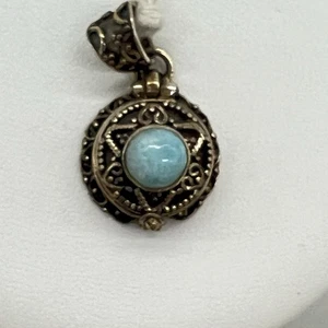 Sterling Silver Larimar Locket Pendant 925 Filigree Pill Locket Vintage - Picture 1 of 7