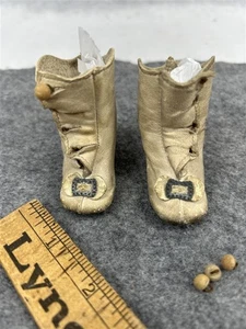 antique doll shoes white kid leather bows high top button 2.5 original 19thc - Picture 1 of 8