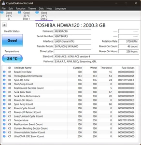 Toshiba HDWA120 2TB 3.5" HDD, SATA III, 7200RPM, SMART Verified, Low Hours - Picture 1 of 1