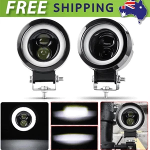 2X 3" LED Motorcycle Headlight Spot Light Hi/Lo White Halo Ring Driving Fog Lamp - Picture 1 of 14